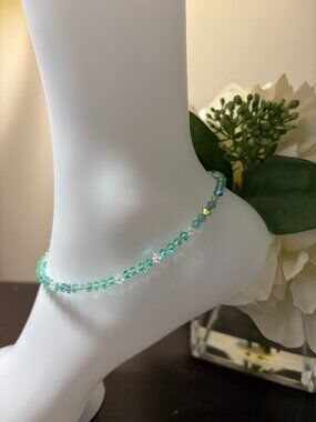 Seafoam Bicone Crystal Anklet Bracelet | Elegant Sparkle | Handcrafted
